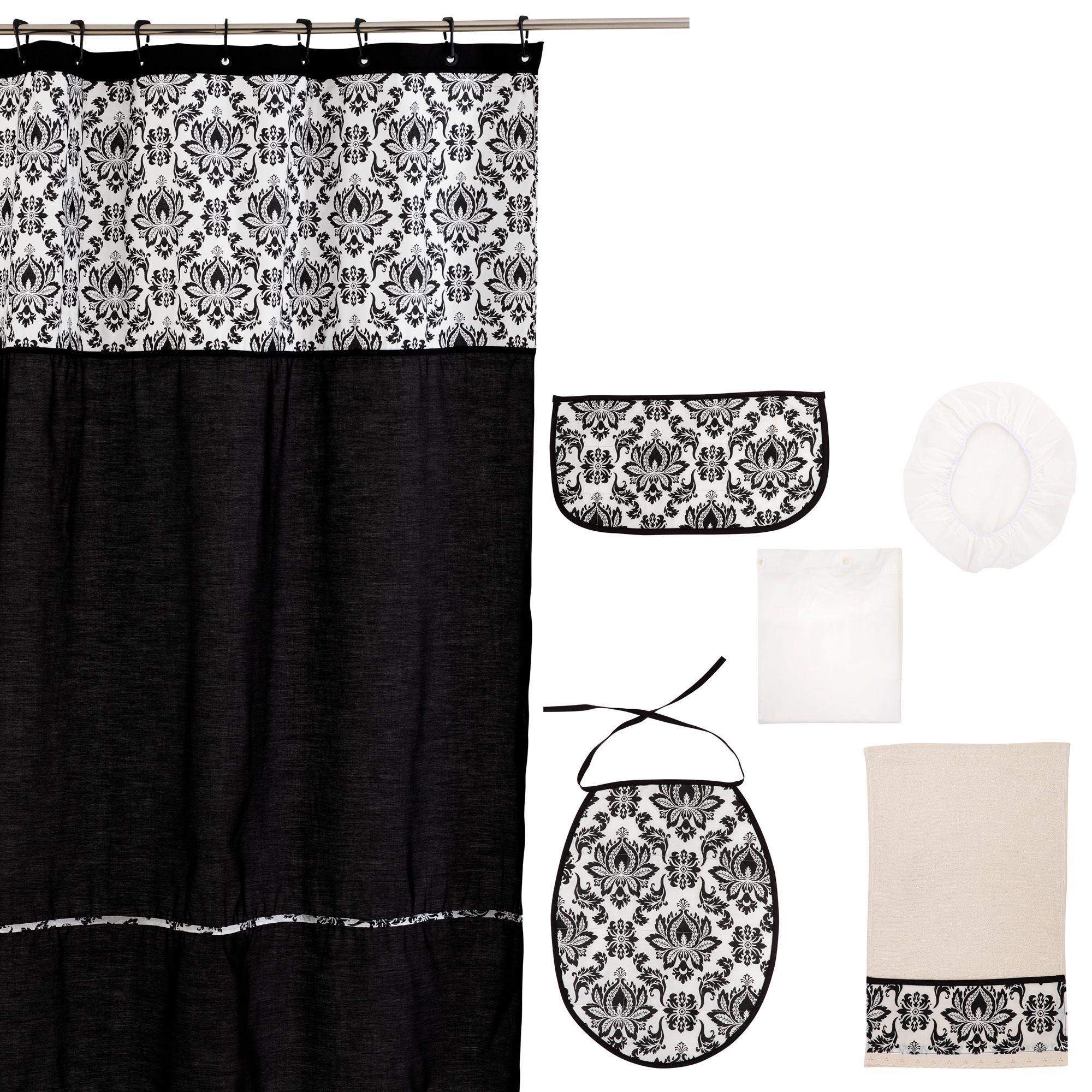 Cortina y Set de baño 7 piezas 180 x 180 cms negro ovalo vintage-0