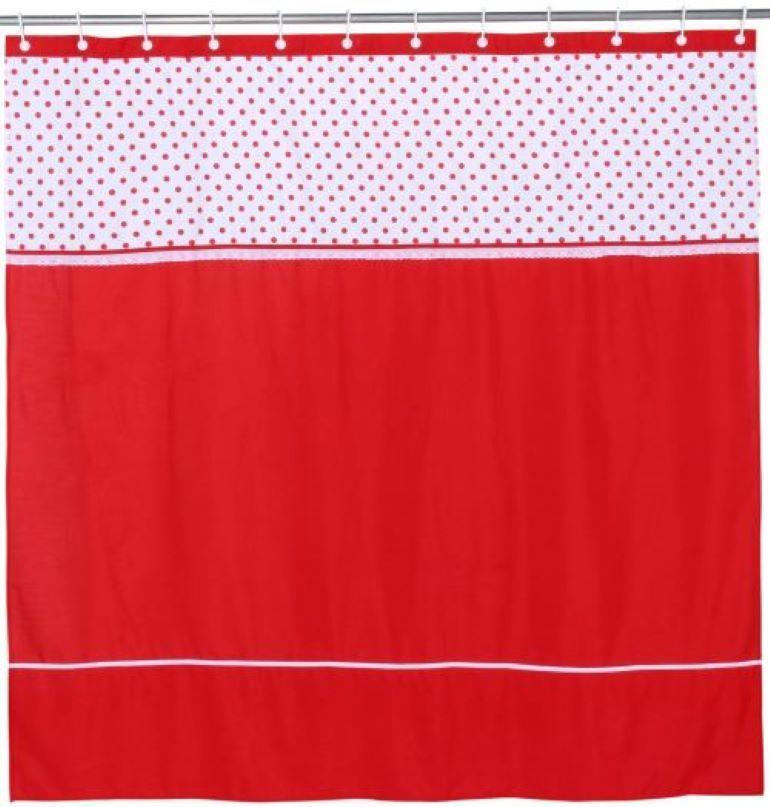Cortina y Set de baño 7 piezas 180 x 180 cms circulos rojos-1