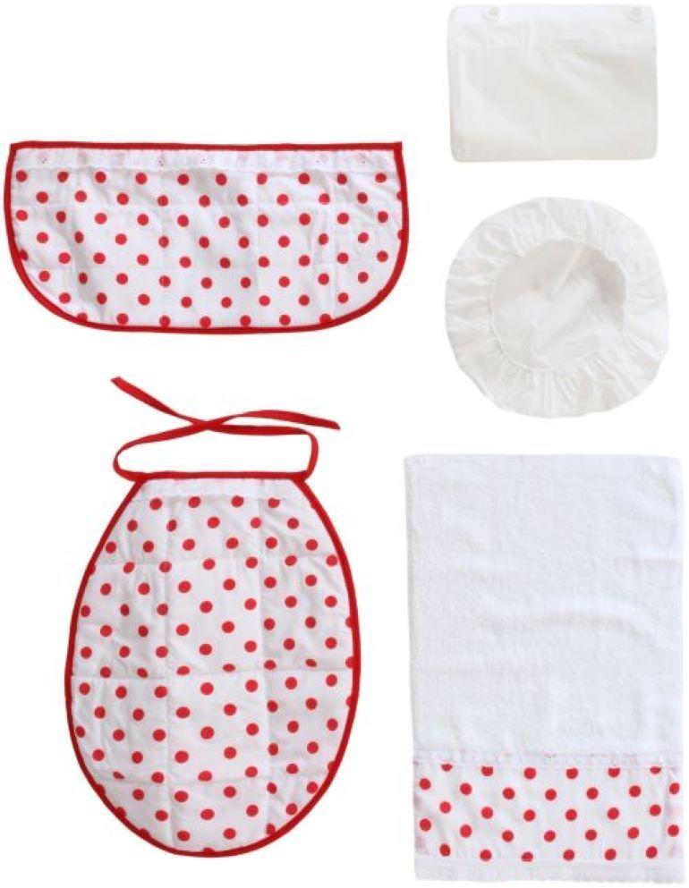 Cortina y Set de baño 7 piezas 180 x 180 cms circulos rojos-2