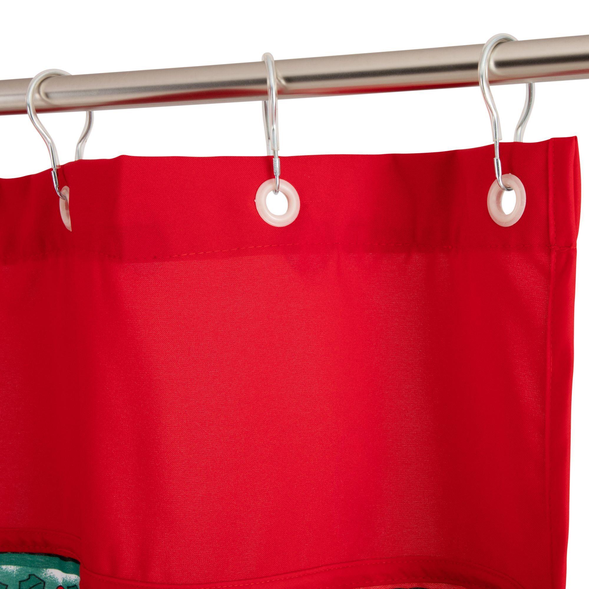 CORTINA Y SET DE BAÑO NAVIDAD 4 PIEZAS ROJO PASCUERO GRANDE-3