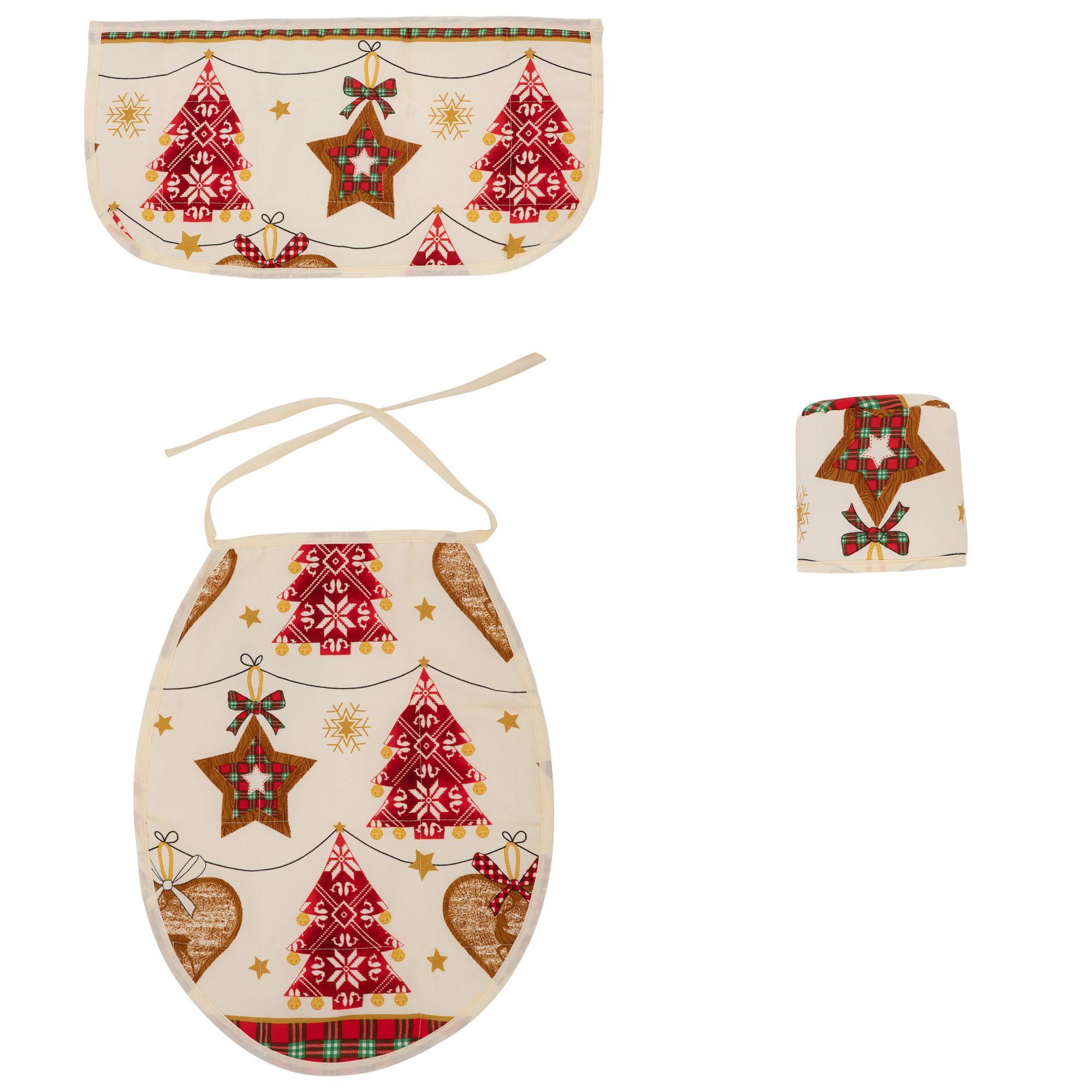 CORTINA BAÑO NAVIDAD 4 PIEZAS CRUDO ROJO-2