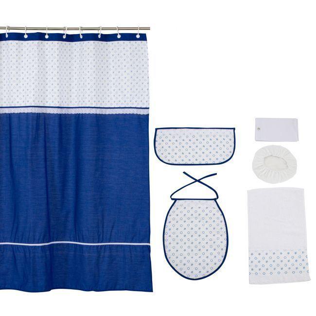 Cortina y Set de baño 7 piezas 180 x 180 cms azulino broderie-0