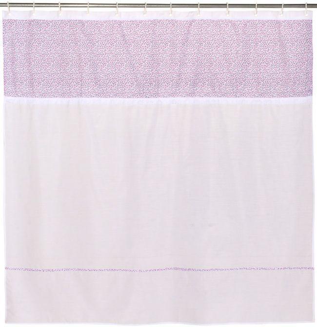 Cortina y Set de baño 7 piezas 180 x 180 cms blanco flores rosadas-2