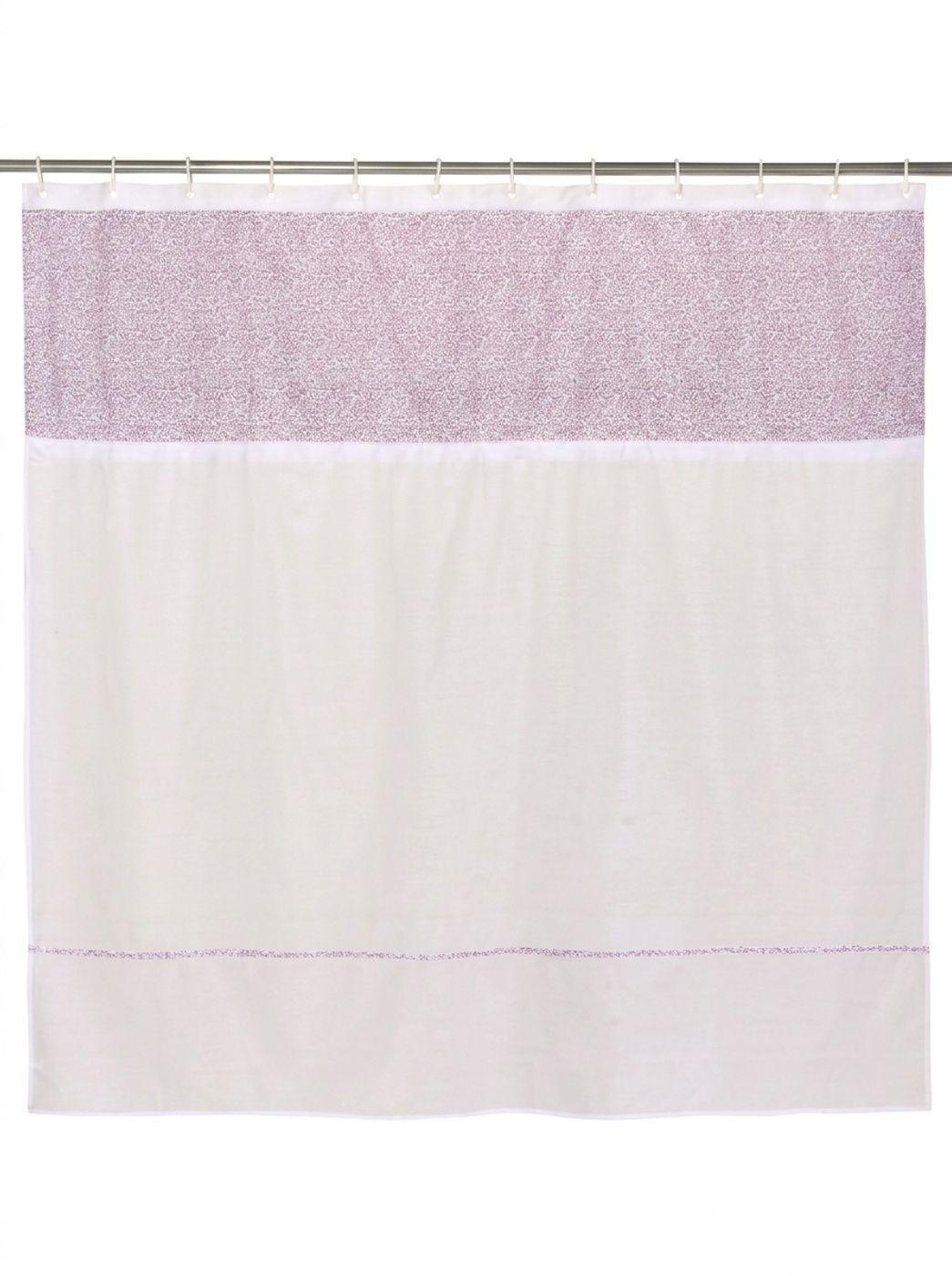 Cortina y Set de baño 7 piezas 180 x 180 cms blanco flores rosadas-2