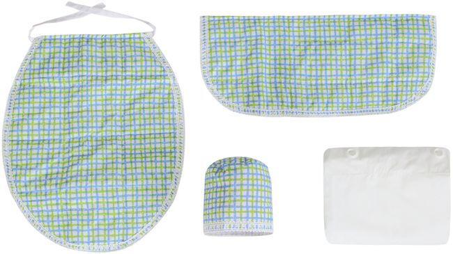 Cortina y Set de baño 6 piezas 180 x 180 cms blanco verde cuadrille-2