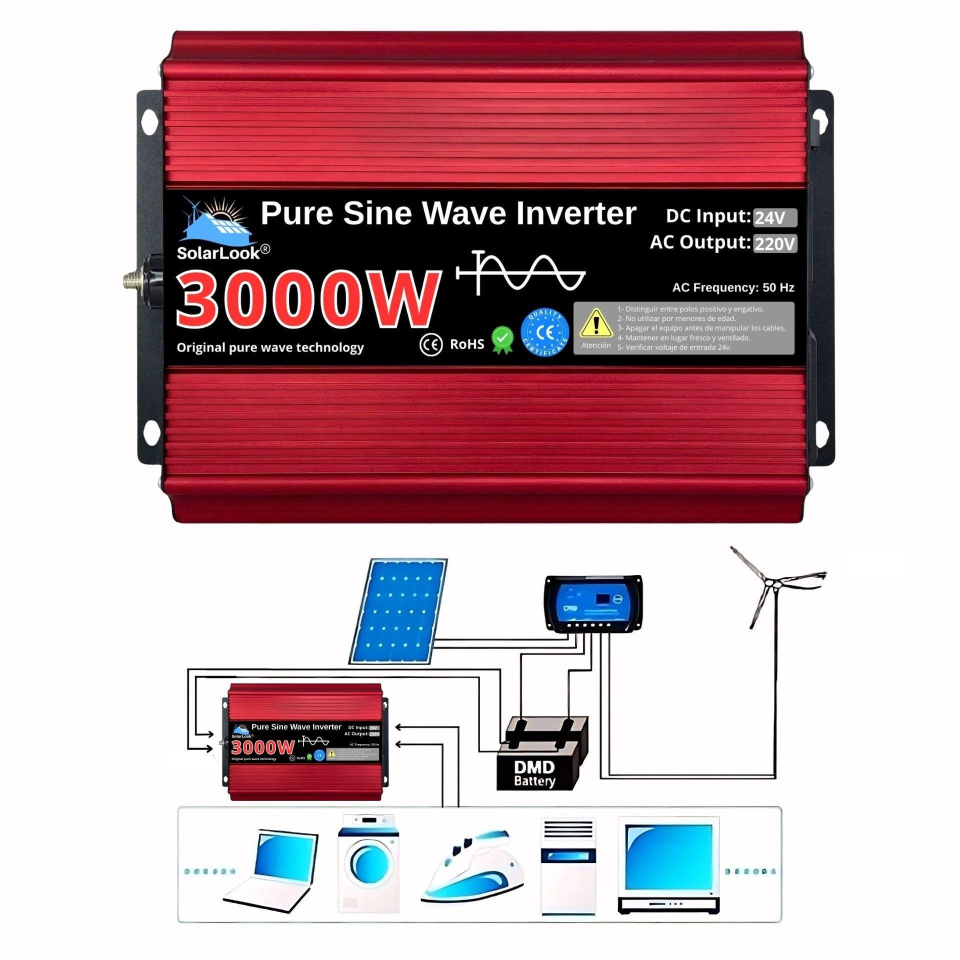 Inversor De Corriente 3000w 24v A 220v 50hz Onda Pura-6