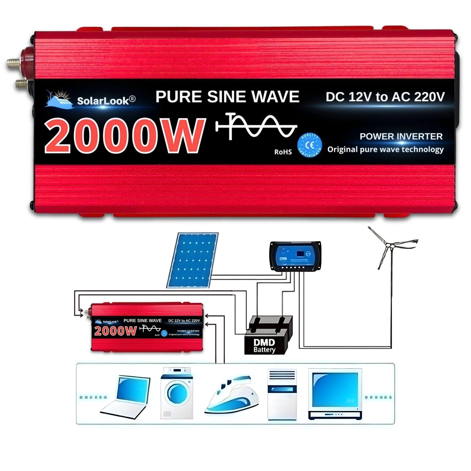 Inversor De Corriente 2000w 12v A 220v Onda Pura Original-3