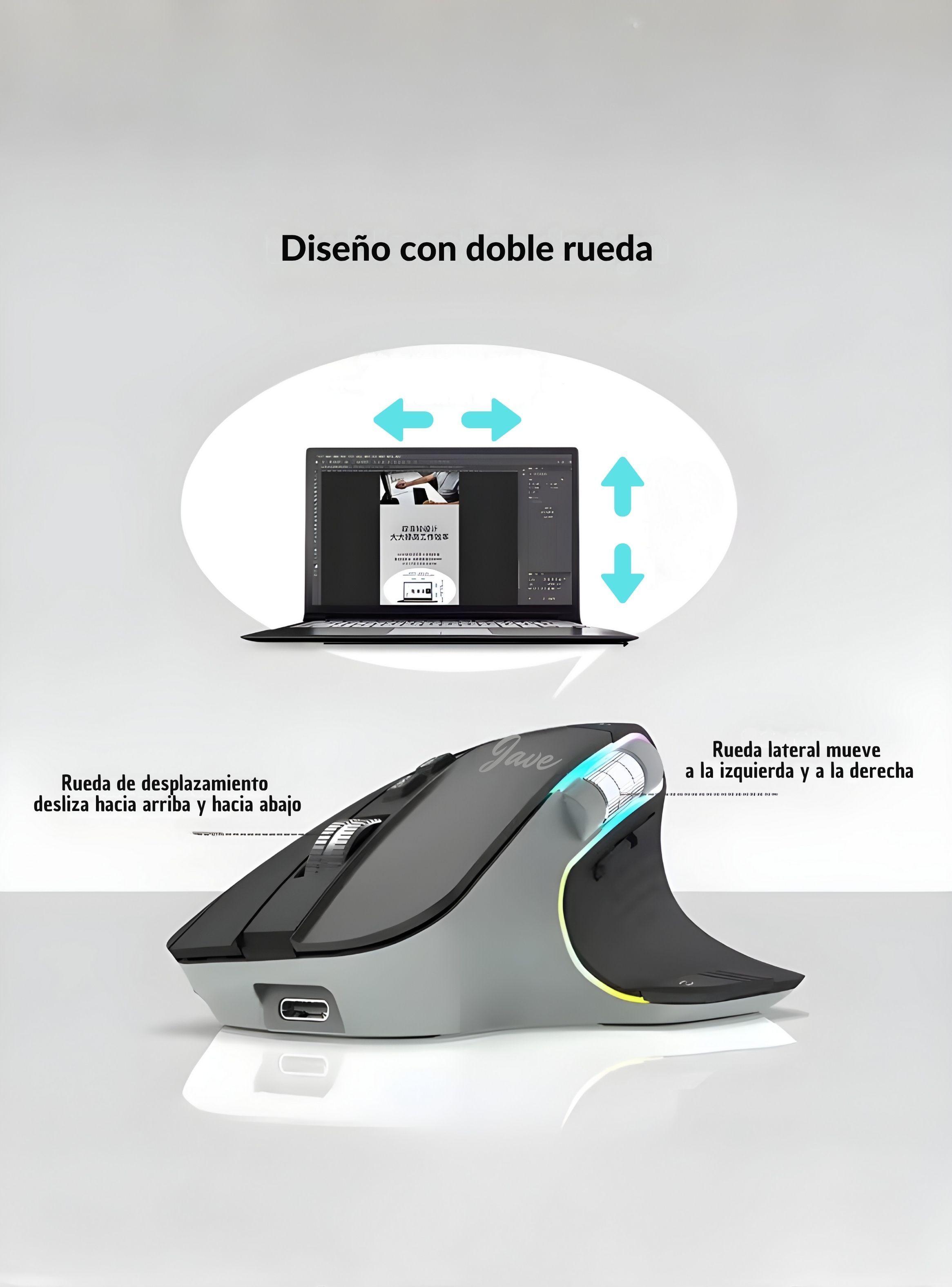 Mouse Ratón Inalámbrico bluetooth Ergonómico RGB Recargable 7 Botones Gamer-2