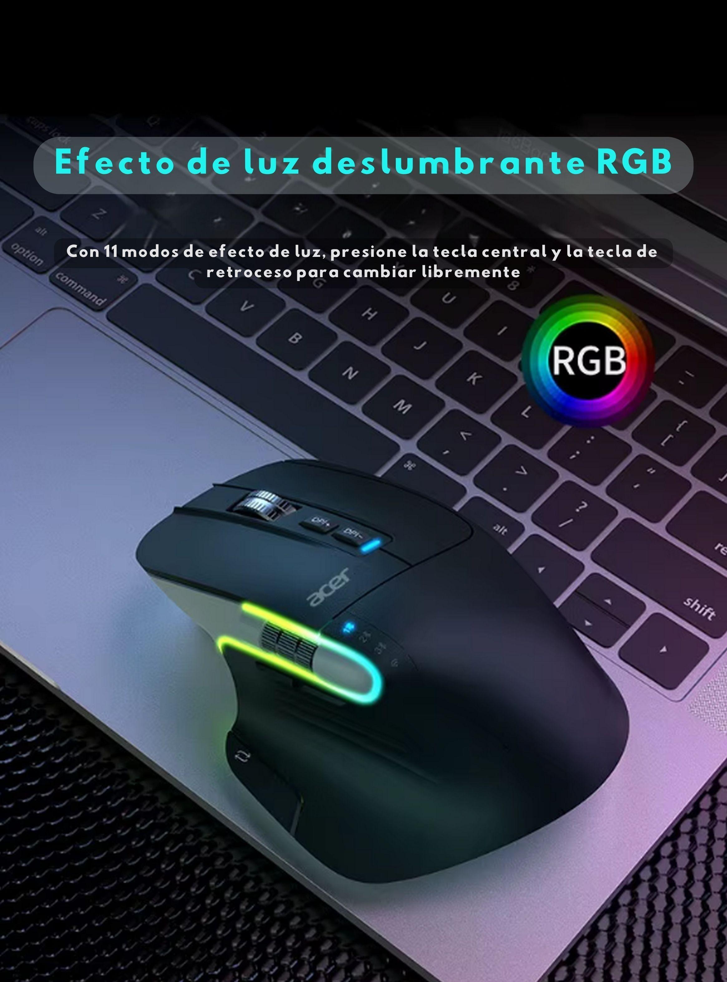 Mouse Ratón Inalámbrico bluetooth Ergonómico RGB Recargable 7 Botones Gamer-6