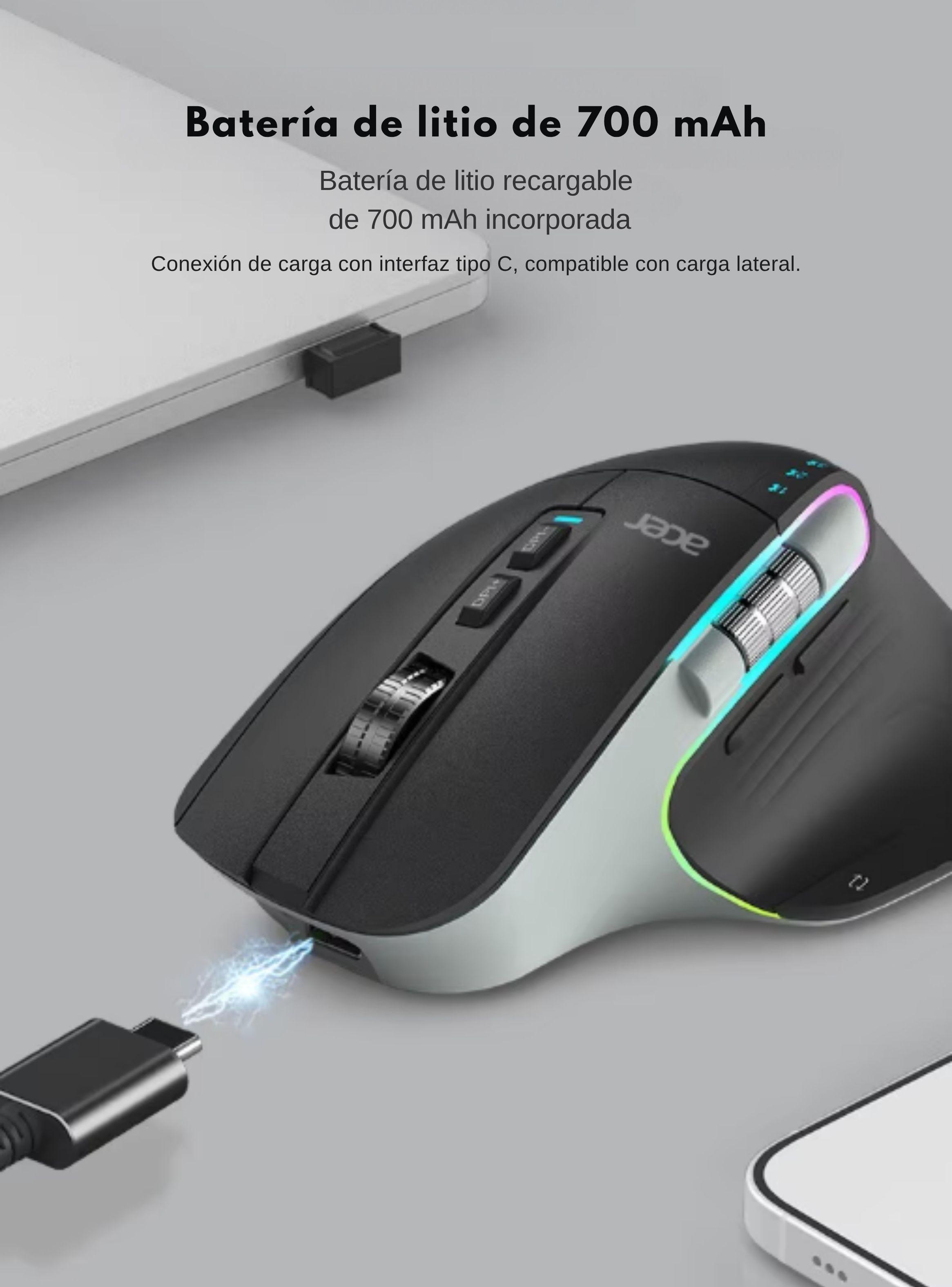 Mouse Ratón Inalámbrico bluetooth Ergonómico RGB Recargable 7 Botones Gamer-7