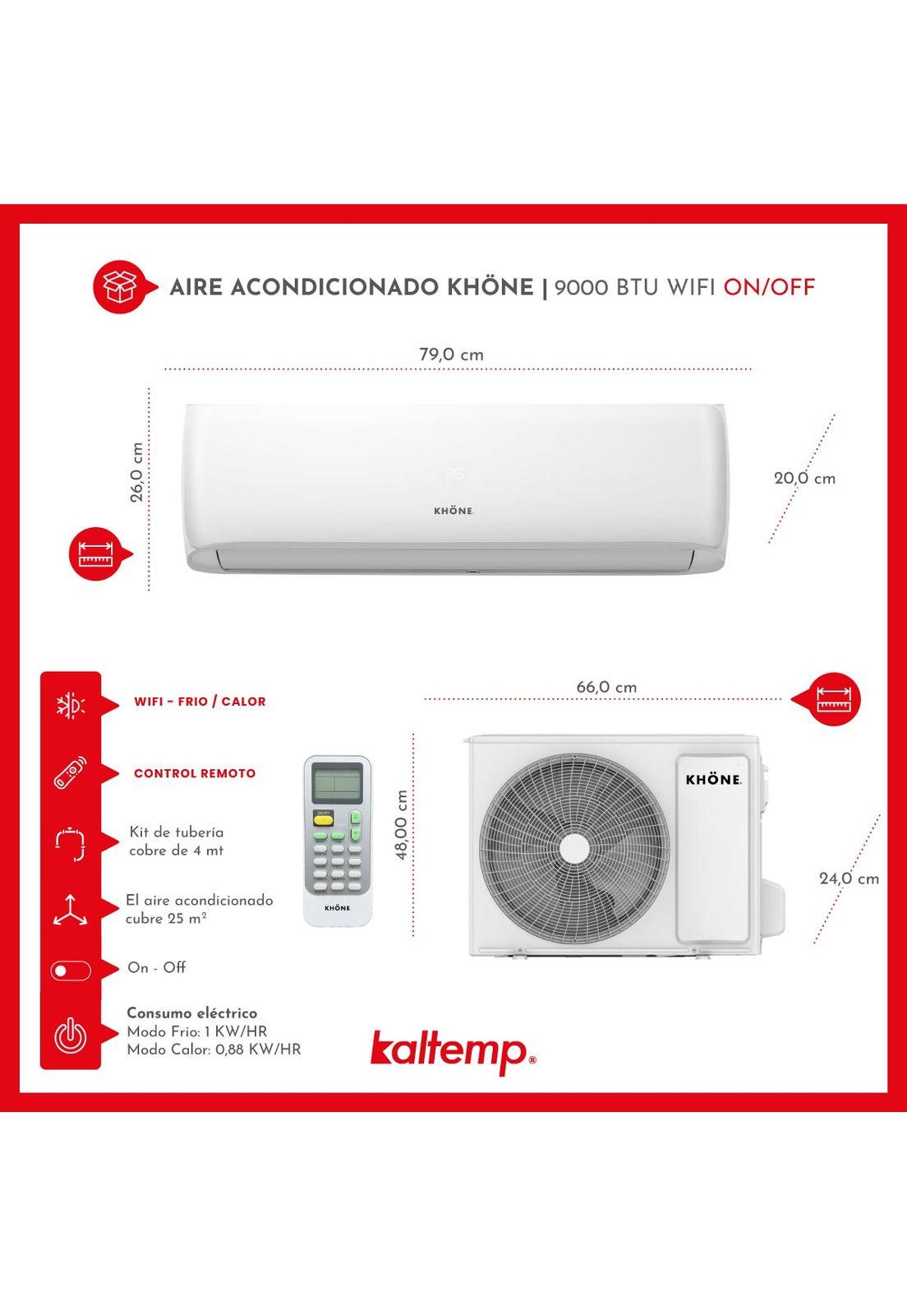 Aire Acondicionado Khone 9000 BTU Frio Calor Wifi-6
