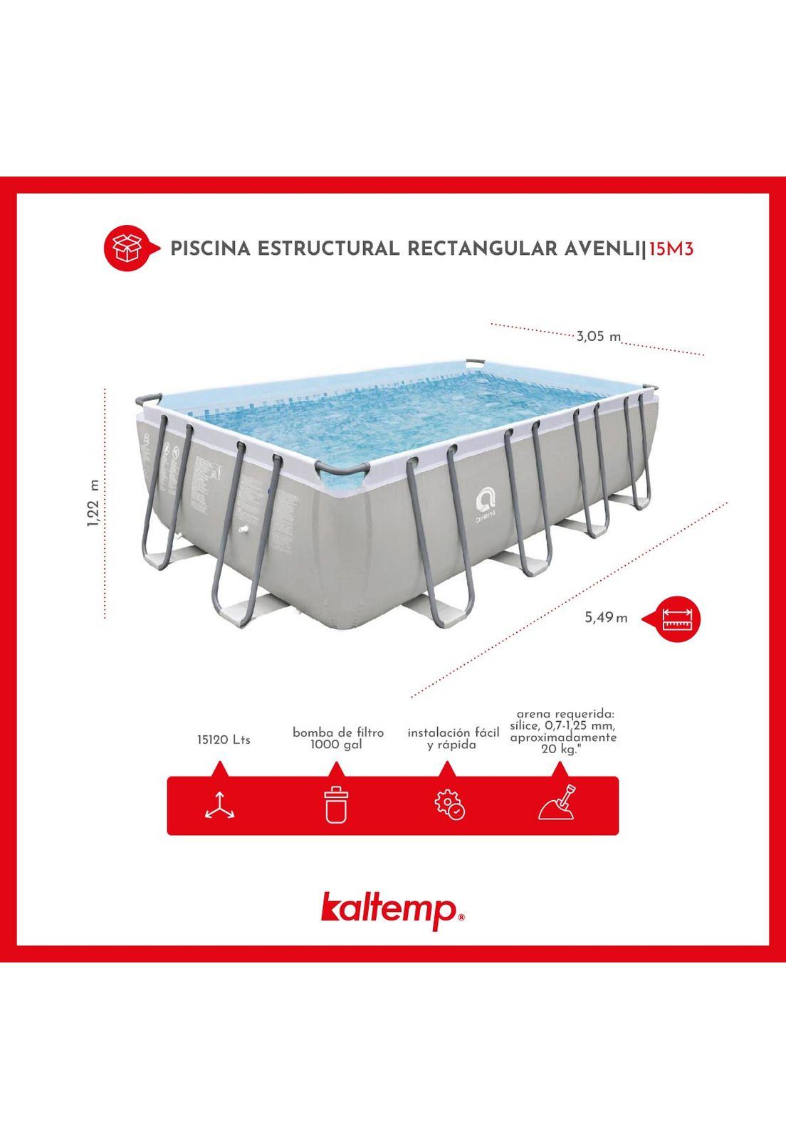 Piscina Estructural Rectangular Avenli 5.49x3.05 x1.22 m 20m3-4