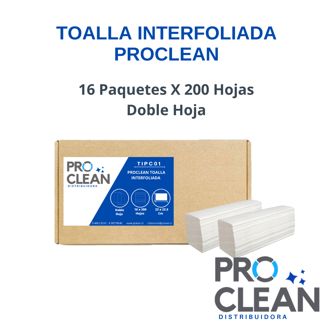 PROCLEAN TOALLA INTERFOLIADA  Doble Hoja 16 Paquetes X 200 Hojas-1