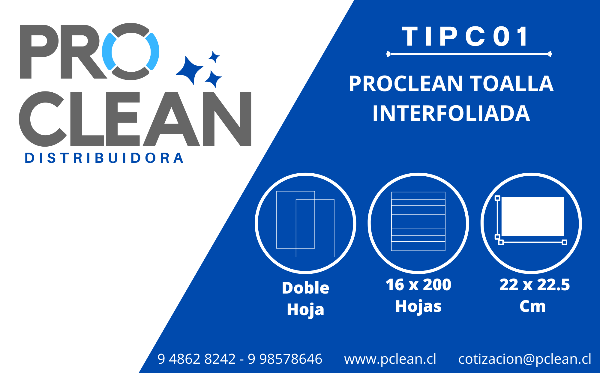 PROCLEAN TOALLA INTERFOLIADA  Doble Hoja 16 Paquetes X 200 Hojas-2