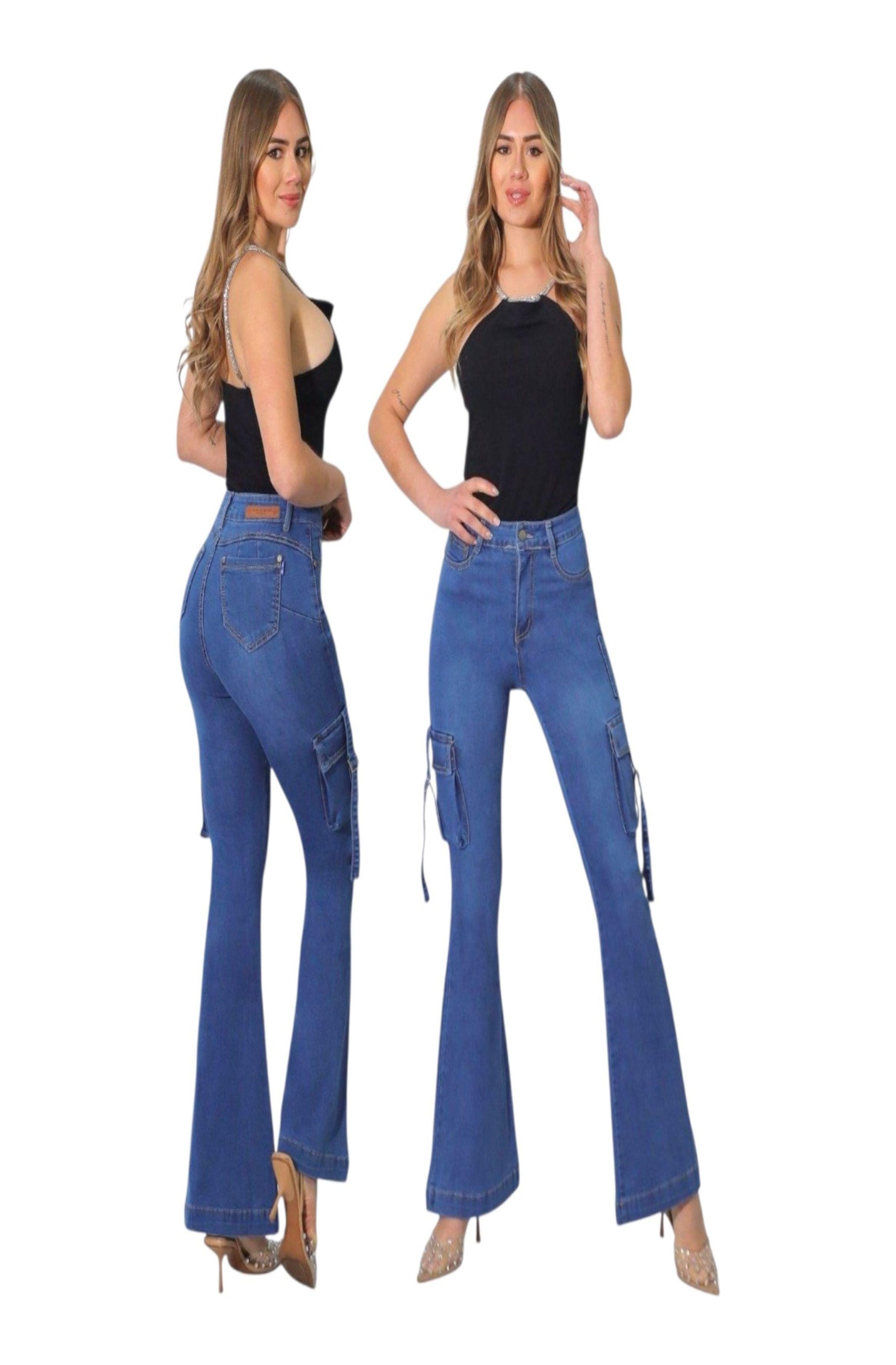 Jeans Cargo Flare Push Up Acampanado Levanta Cola -2
