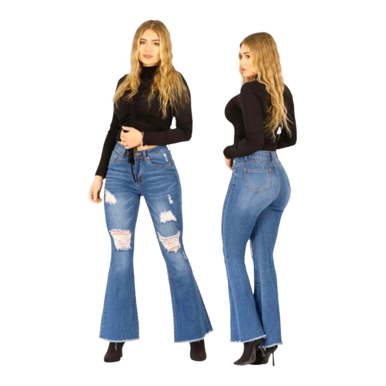 Jeans Flare Push Up Acampanado Levanta Cola Corte Colombiano-0