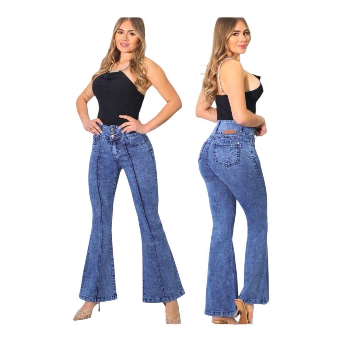 Jeans Flare Push Up Acampanado Levanta Cola Corte Colombiano-0
