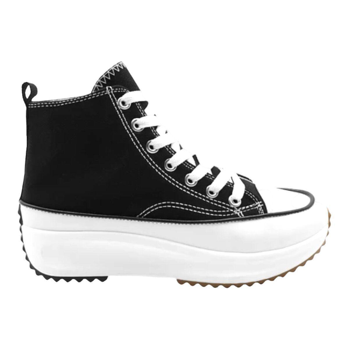 Zapatilla Lona Con Caña Plataforma Run Urbanas Negras - Blancas-0