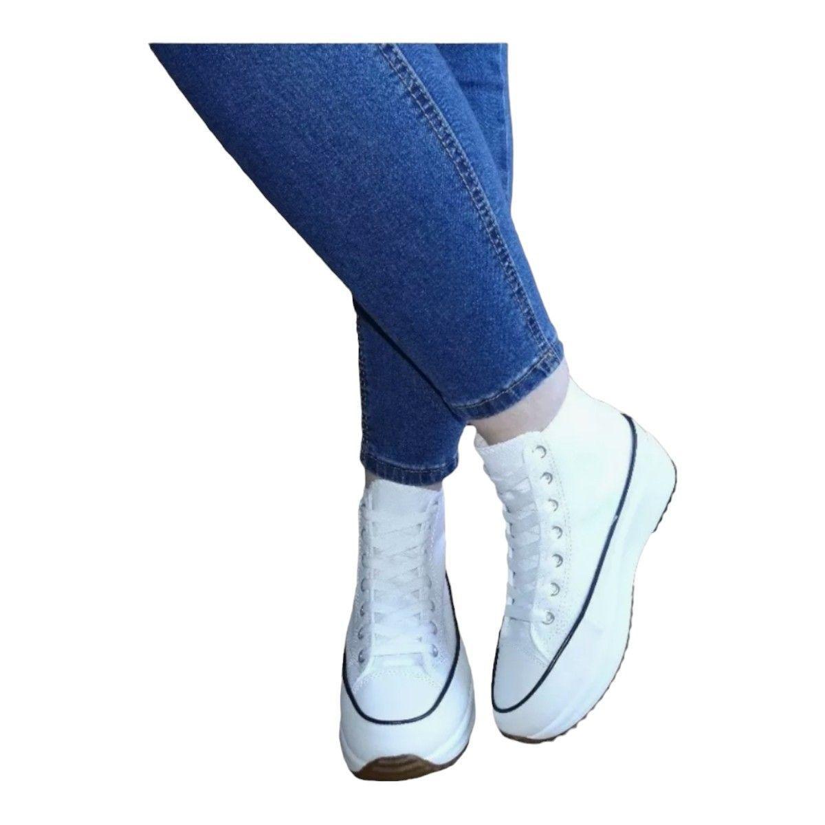 Zapatilla Lona Con Caña Plataforma Run Urbanas Negras - Blancas-0
