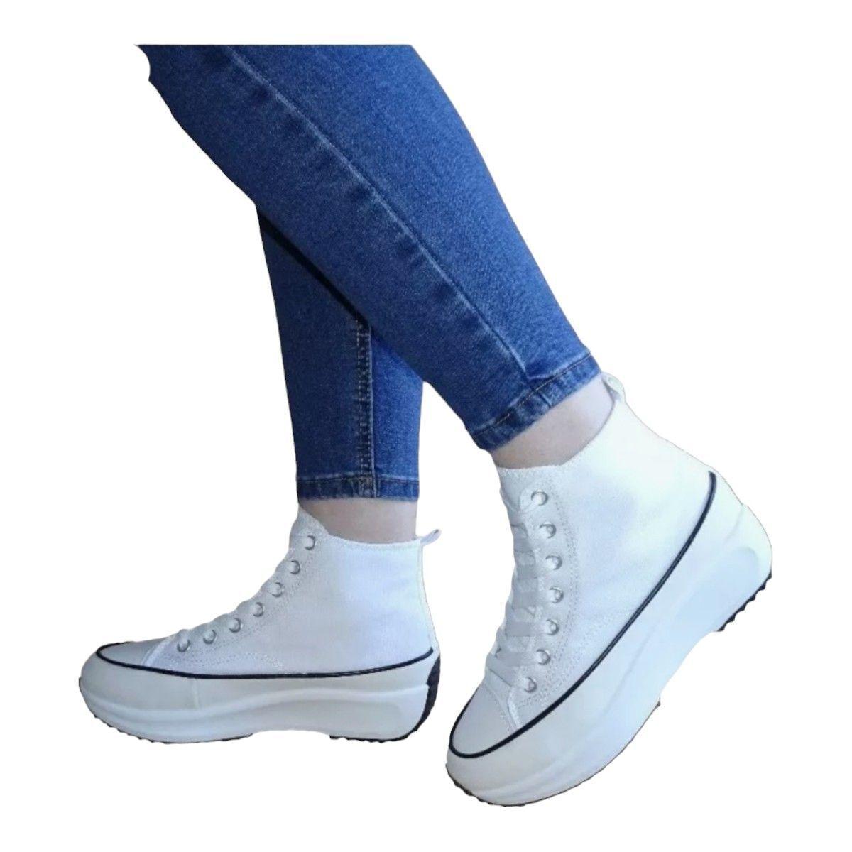 Zapatilla Lona Con Caña Plataforma Run Urbanas Negras - Blancas-1