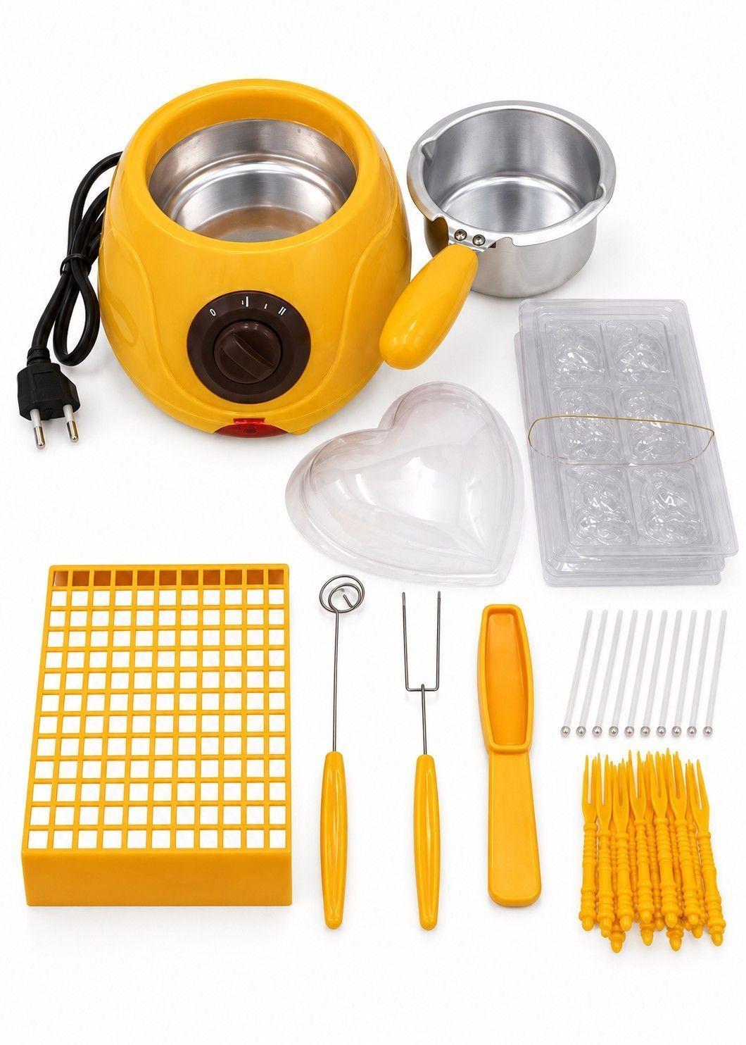 Fondue eléctrica para chocolate 20 W amarilla con accesorios-0