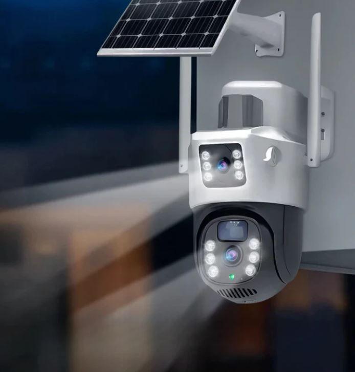 Cámara Solar Doble Lente 4MP Exterior WiFi  Visión Nocturna IP66 Sensor MIcrofono-2