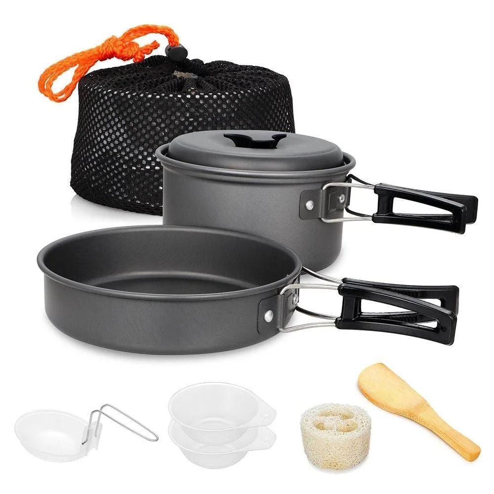 Set de cocina para camping con olla, sartén y accesorios-3