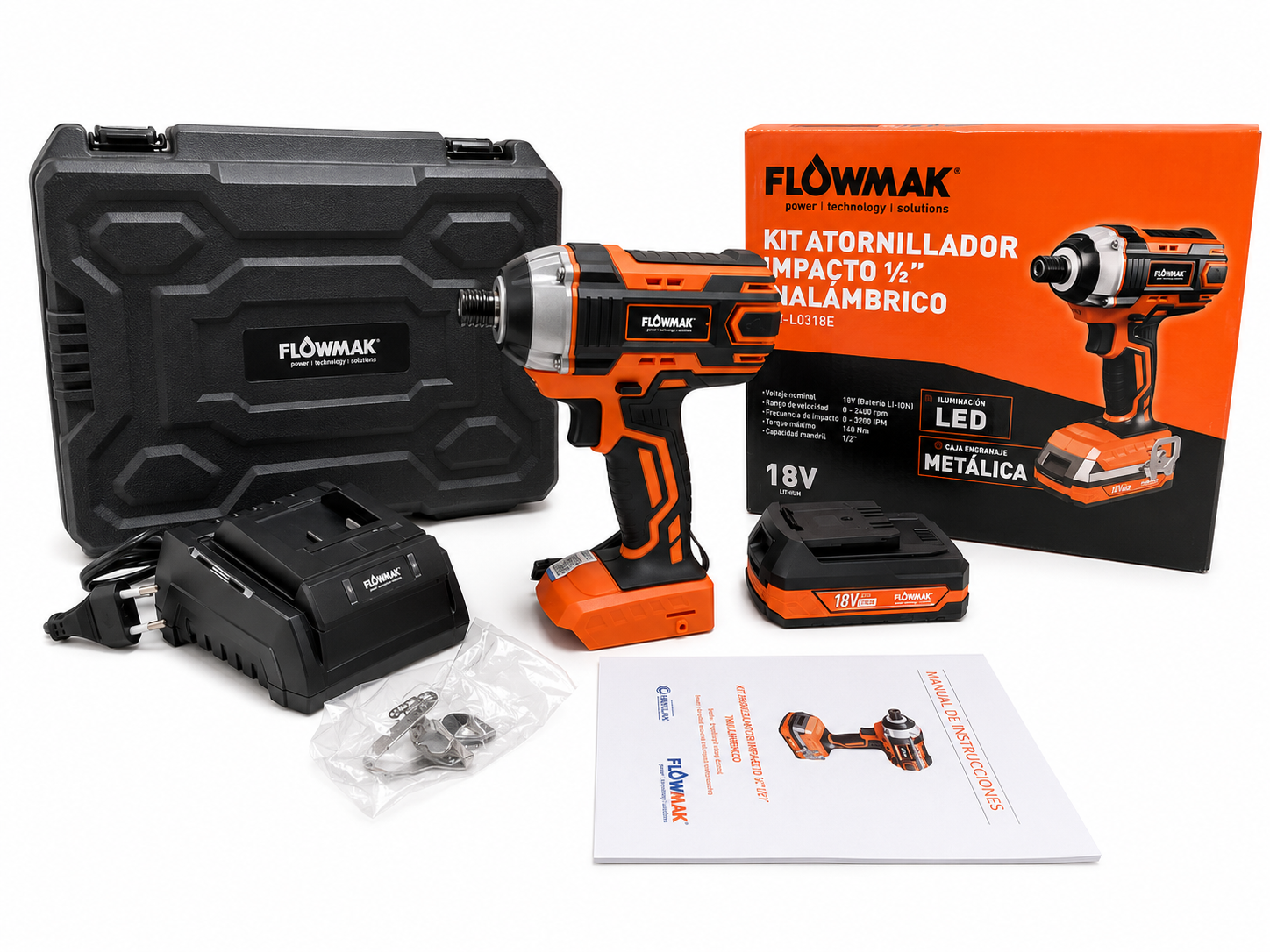 Atornillador Impacto 1/4 con Bat. 18v 2Ah y Carg. Flowmak-2