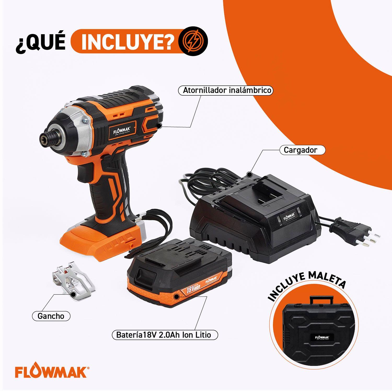 Atornillador Impacto 1/4 con Bat. 18v 2Ah y Carg. Flowmak-4