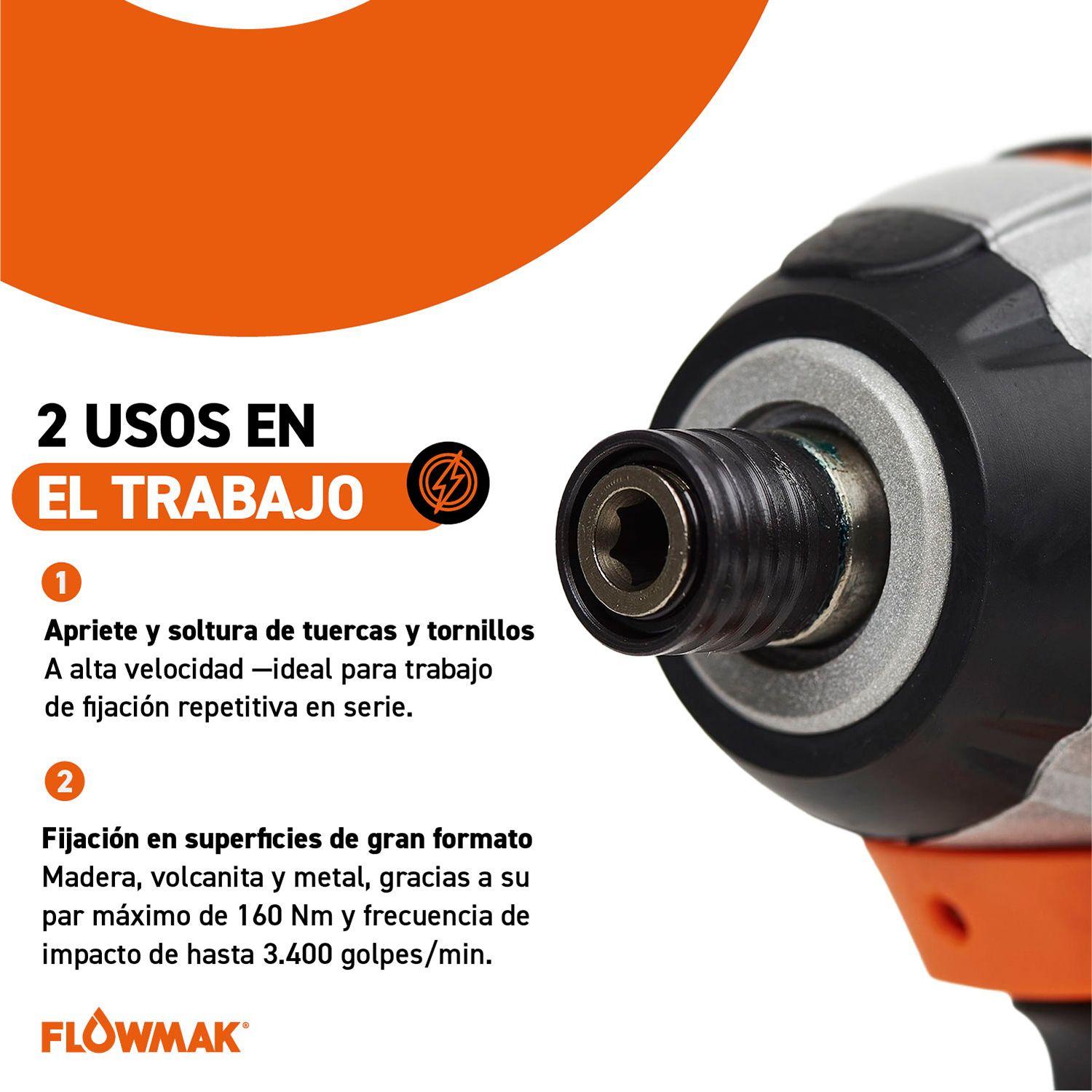 Atornillador Impacto 1/4 con Bat. 18v 2Ah y Carg. Flowmak-5