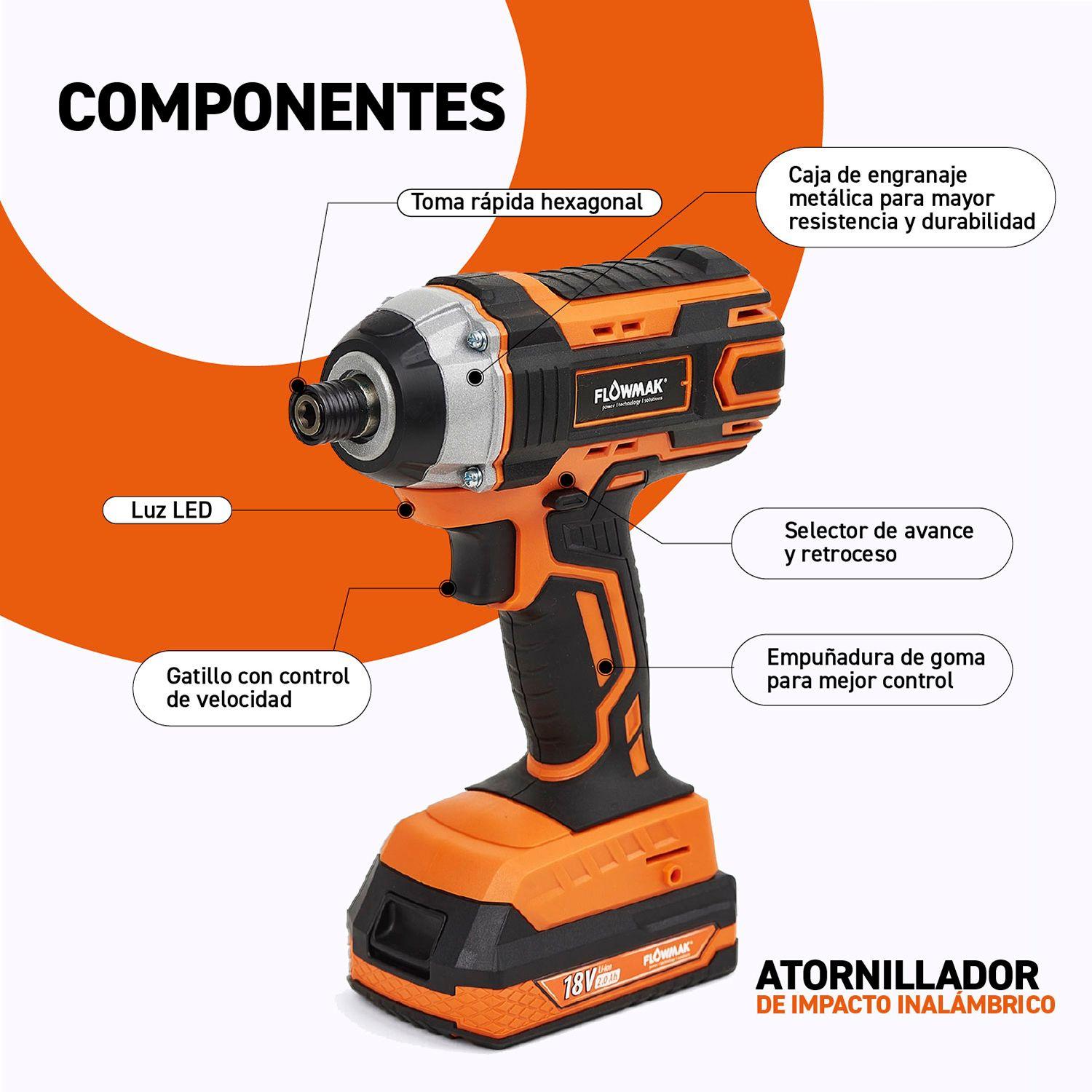 Atornillador Impacto 1/4 con Bat. 18v 2Ah y Carg. Flowmak-8