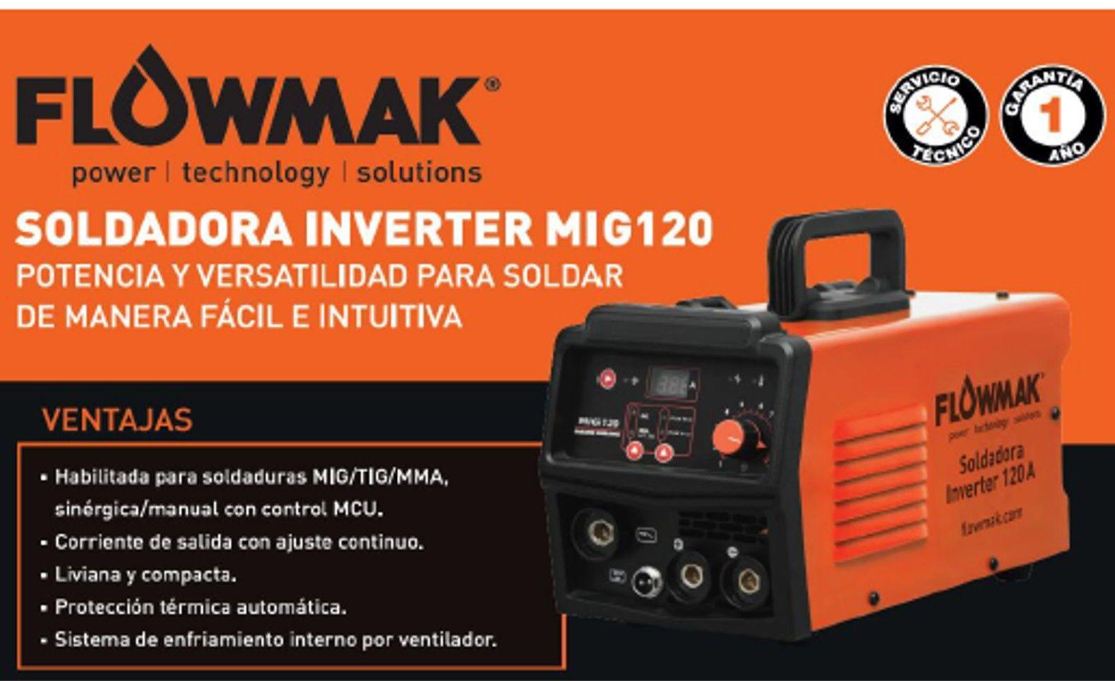 Soldadora inverter MIG-120  MIG/TIG/MMA 220v Flowmak-3