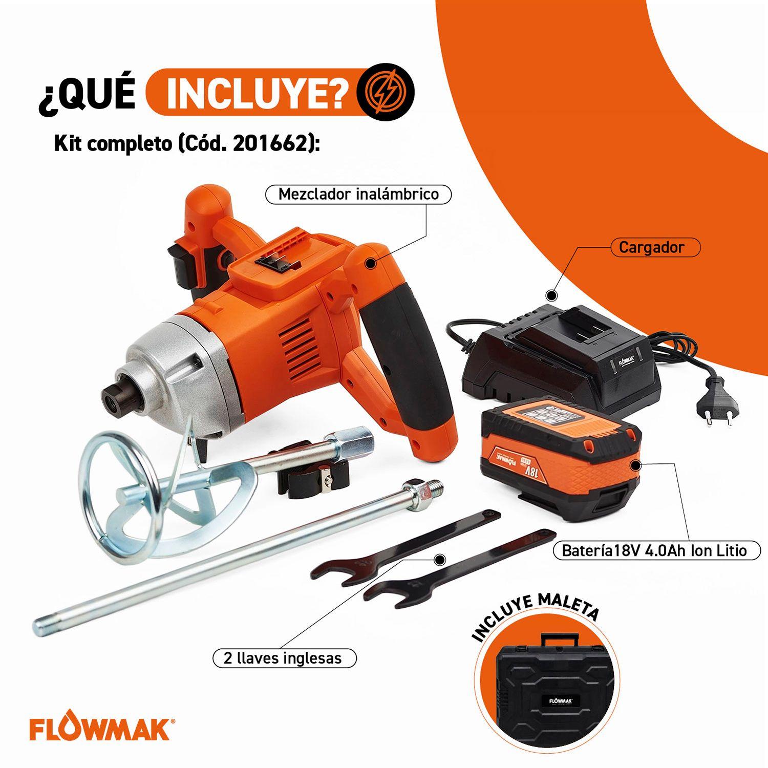 Mezclador pintura y cemento 18V  Batería4Ah y Carg Flowmak-2