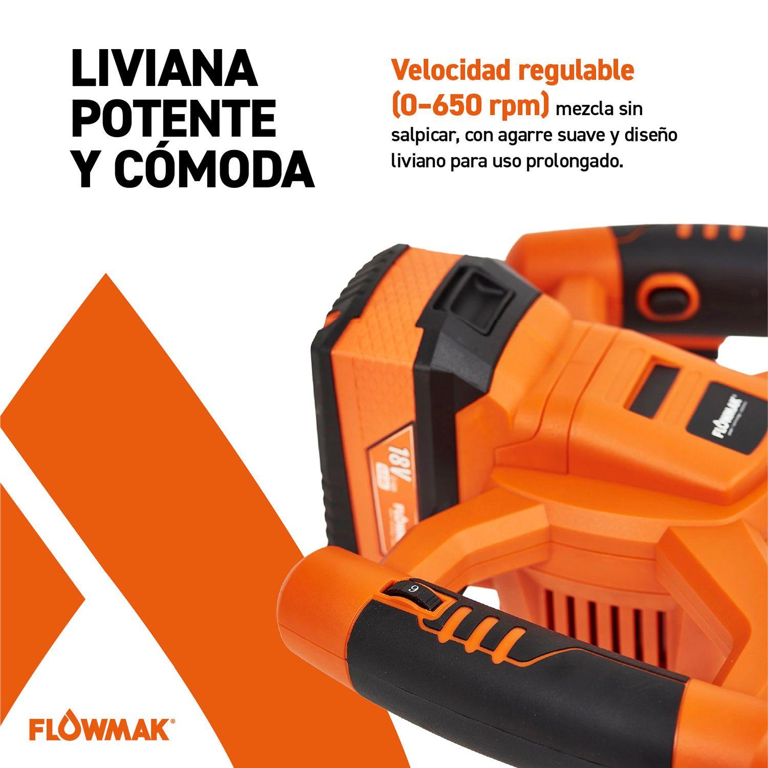 Mezclador pintura y cemento 18V  Batería4Ah y Carg Flowmak-3