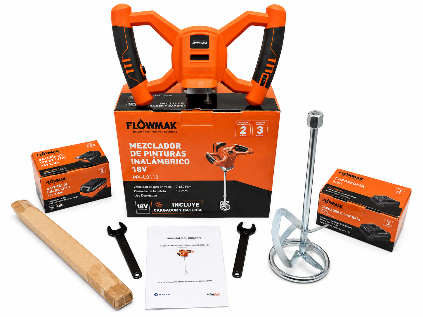 Mezclador pintura y cemento 18V  Batería4Ah y Carg Flowmak-5