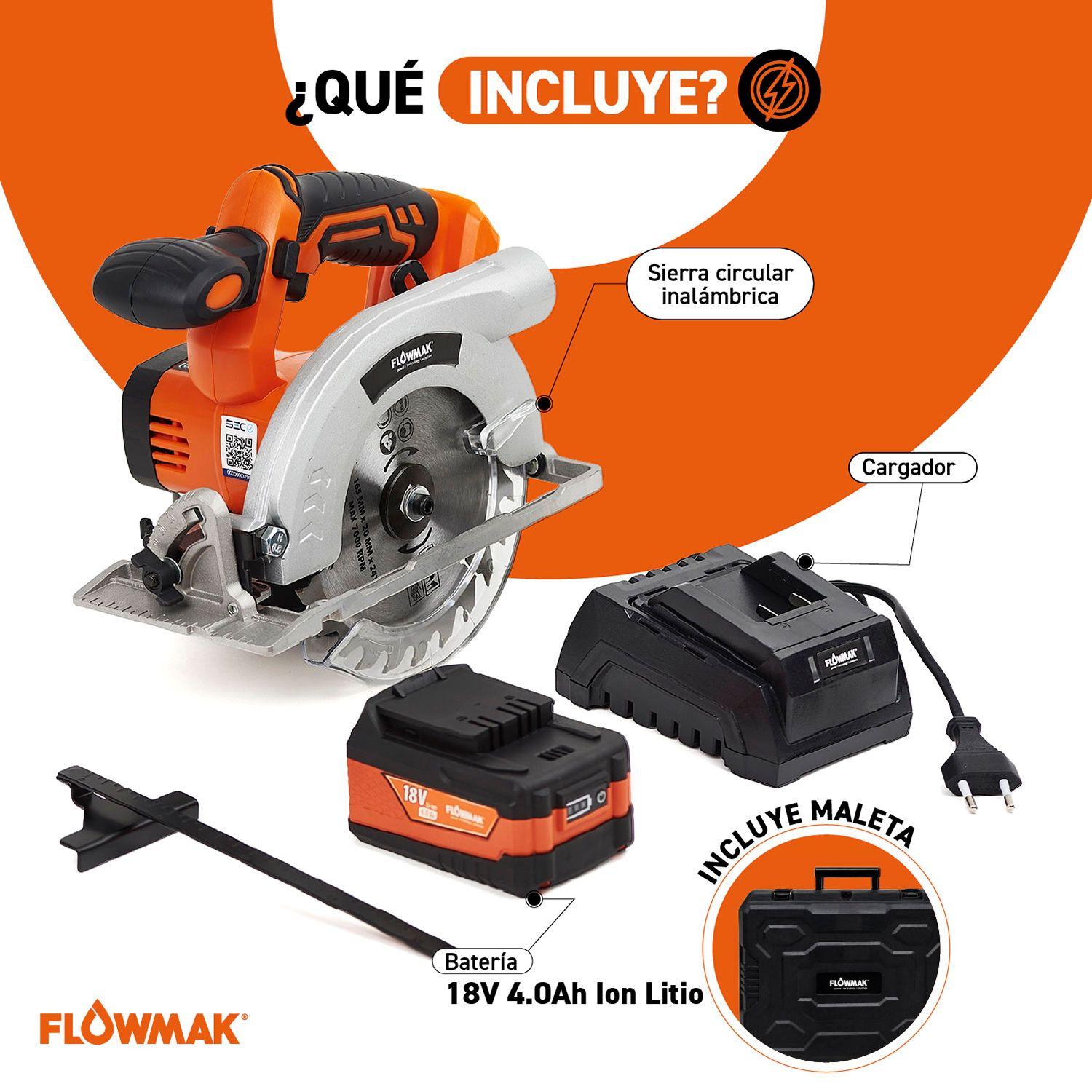 Sierra Circular 6-1/2" 165mm 18V 4Ah Con Bateria y cargador Flowmak-3