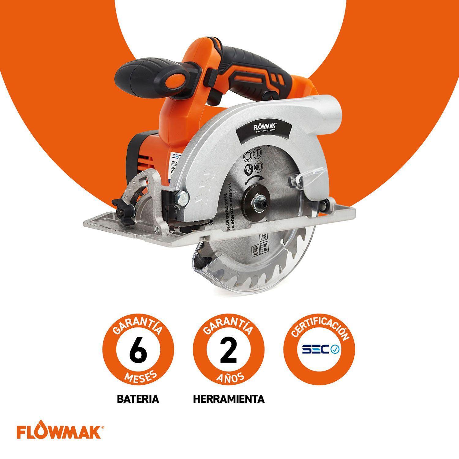Sierra Circular 6-1/2" 165mm 18V 4Ah Con Bateria y cargador Flowmak-4