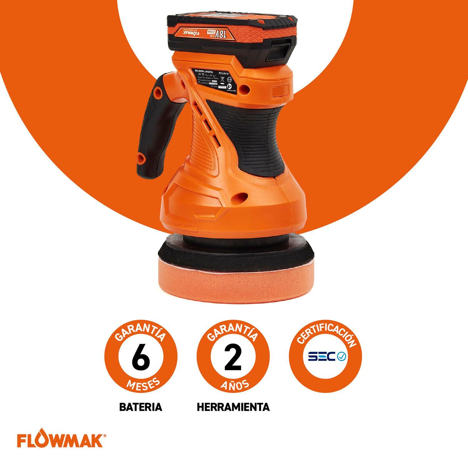 Pulidora Orbital  6"con Batería 18V 2Ah y Cargador Flowmak-4