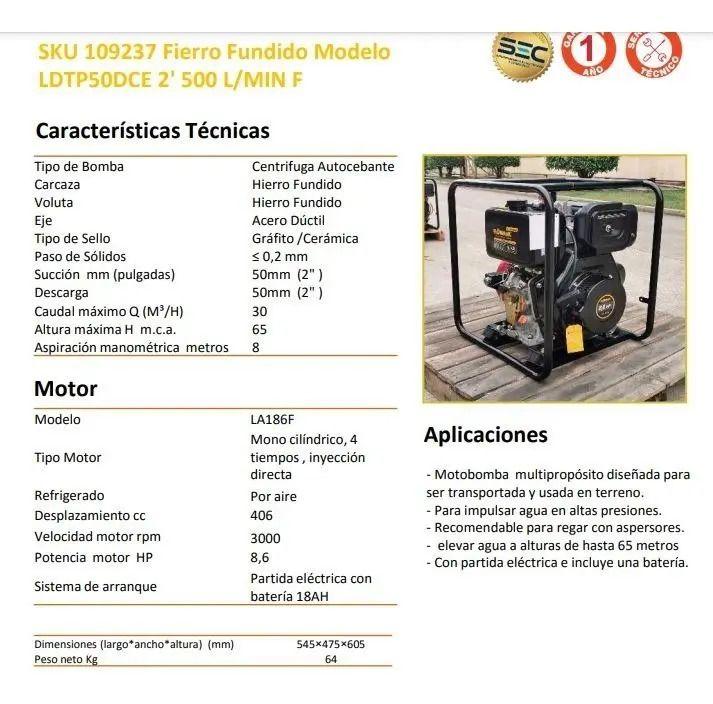 Motobomba Diesel LDTP50DCE 2" 8,6 Hp 500L/min Alta presion  Flowmak-2