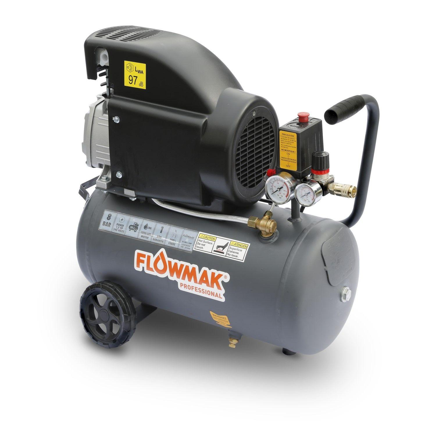 Combo Compresor de Aire 50 Litros 2HP 8 bar Más Kit Accesorios Flowmak-1