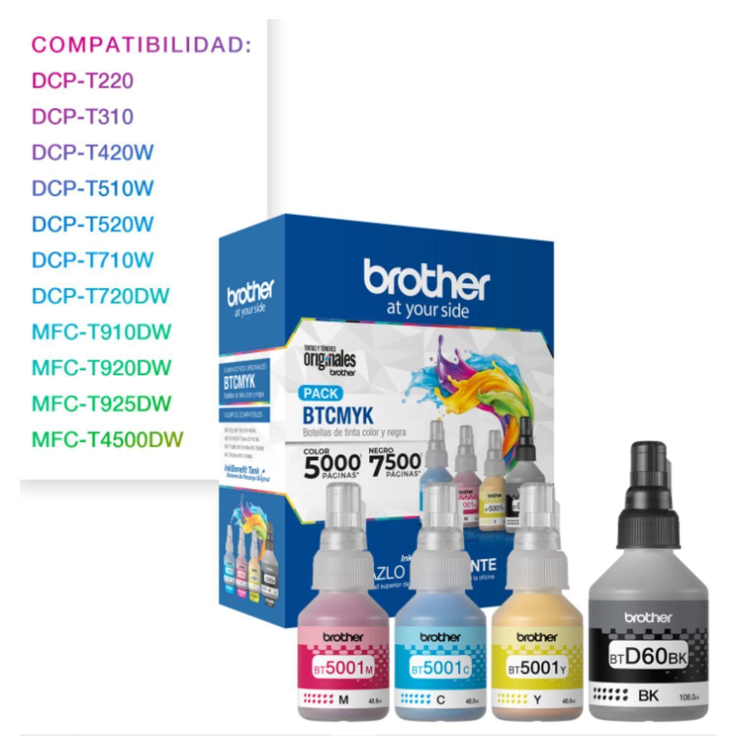 Pack 4 tintas brother btd60bk + bt5001 bk /c/m/y-2