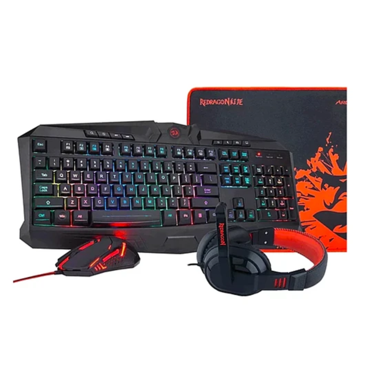 Kit Gamer Redragon 4 en 1 Mouse + Teclado + Audifonos + MousePad-0