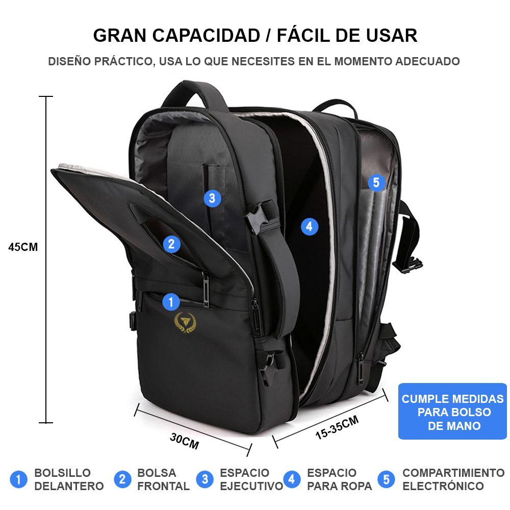 Mochila viaje expandible 39L Metis ELITE Negra-3