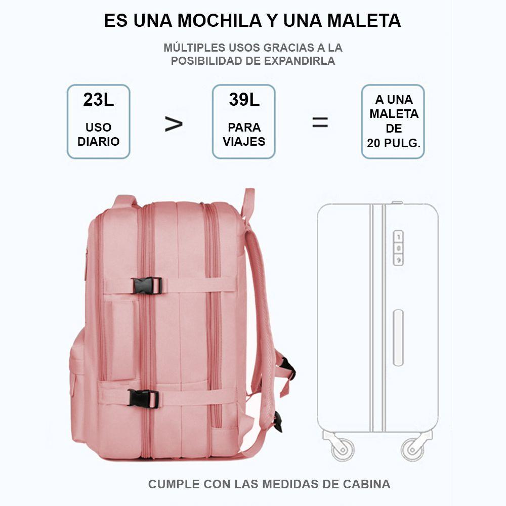Mochila viaje expandible 39L Metis Rosada-2