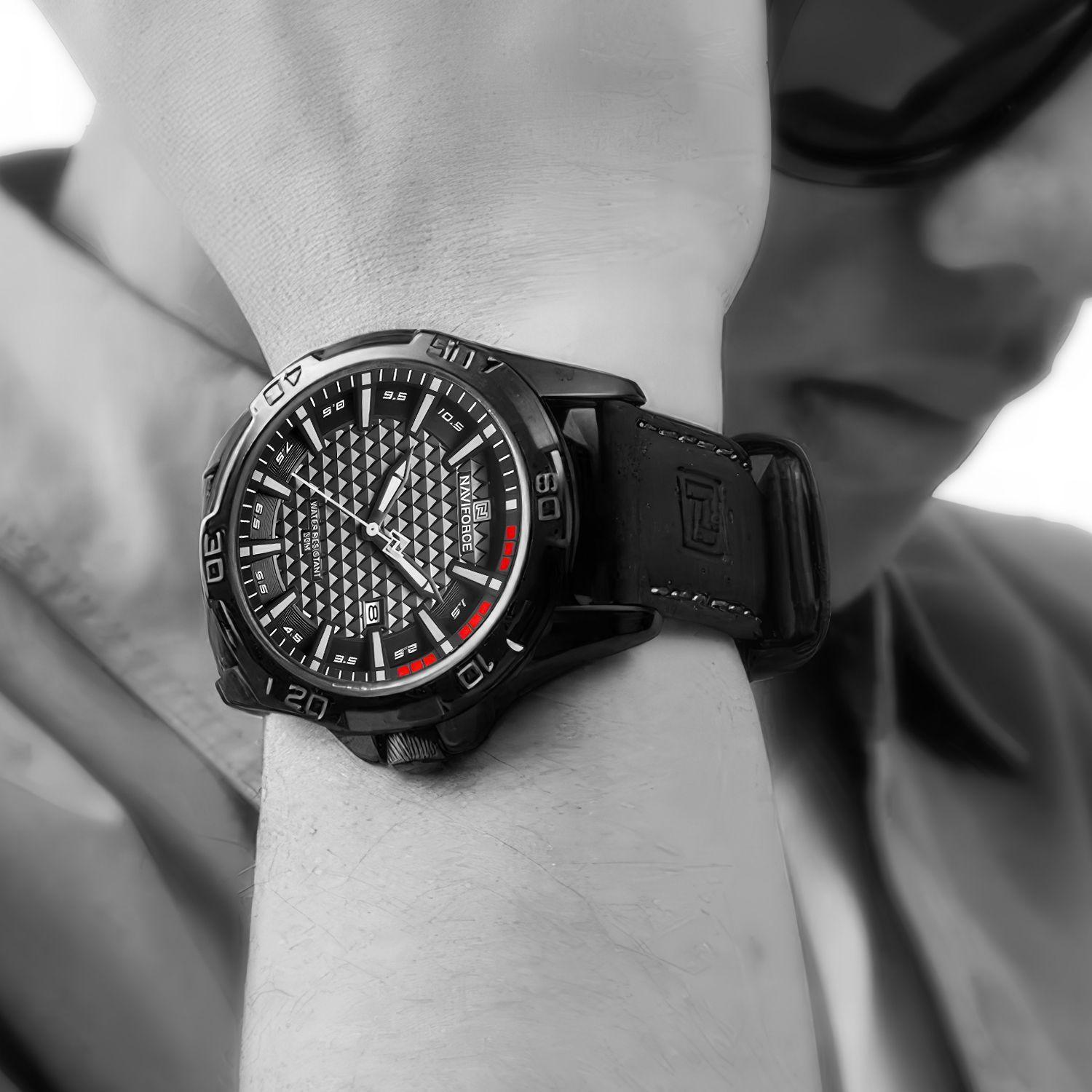 Reloj Hombre Wild Force Black Diseño rendimiento correa de cuero-1