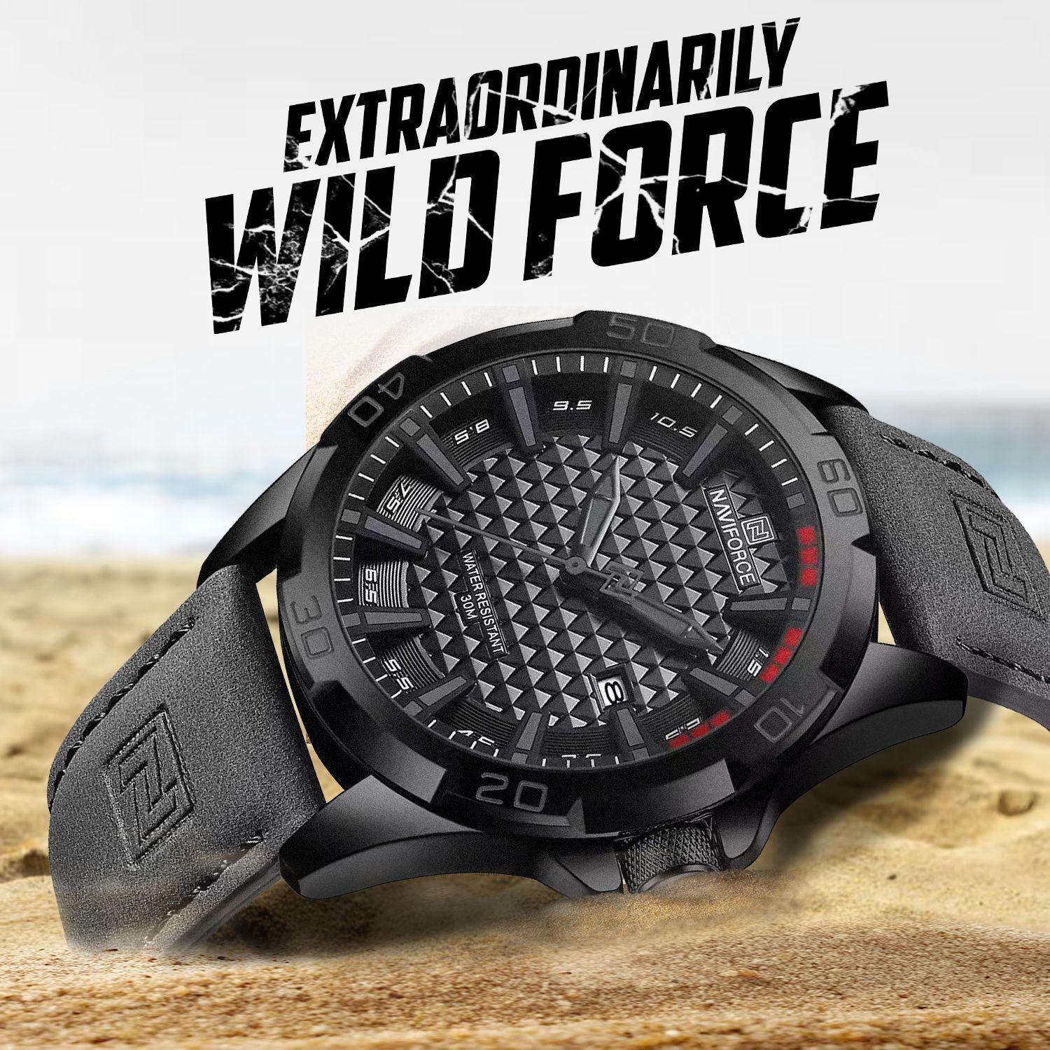 Reloj Hombre Wild Force Black Diseño rendimiento correa de cuero-5