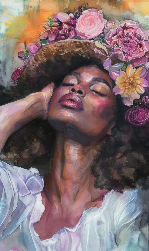 Cuadro Canvas Imagen Afro Floreado en lienzo 85x55 cm-0