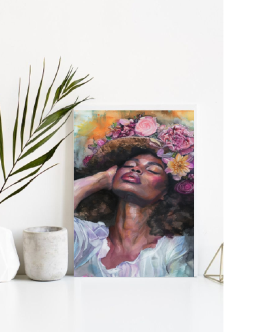 Cuadro Canvas Imagen Afro Floreado en lienzo 85x55 cm-1