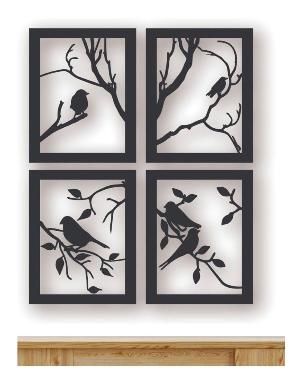 Cuadros Ramas Y Pájaros 30x20cm En Madera Mdf-2