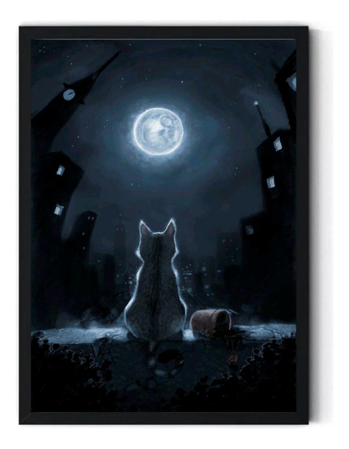 Cuadro Decotarivo Gato Mirando La Luna Medidas 30x40 Cm-0